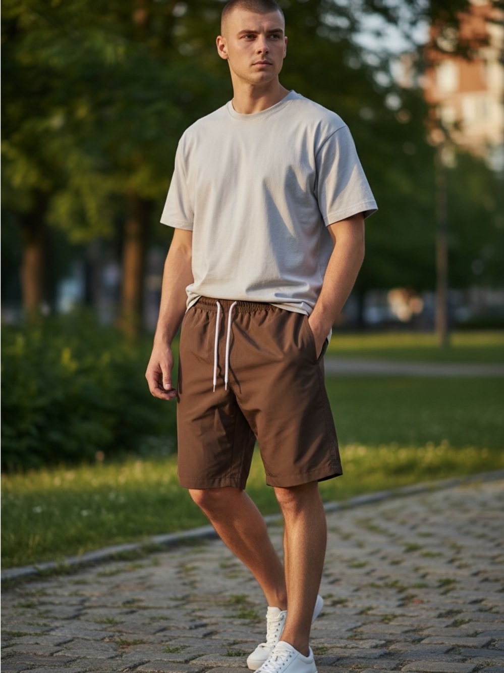 RSQ Men's Brown Athletic Drawstring Shorts